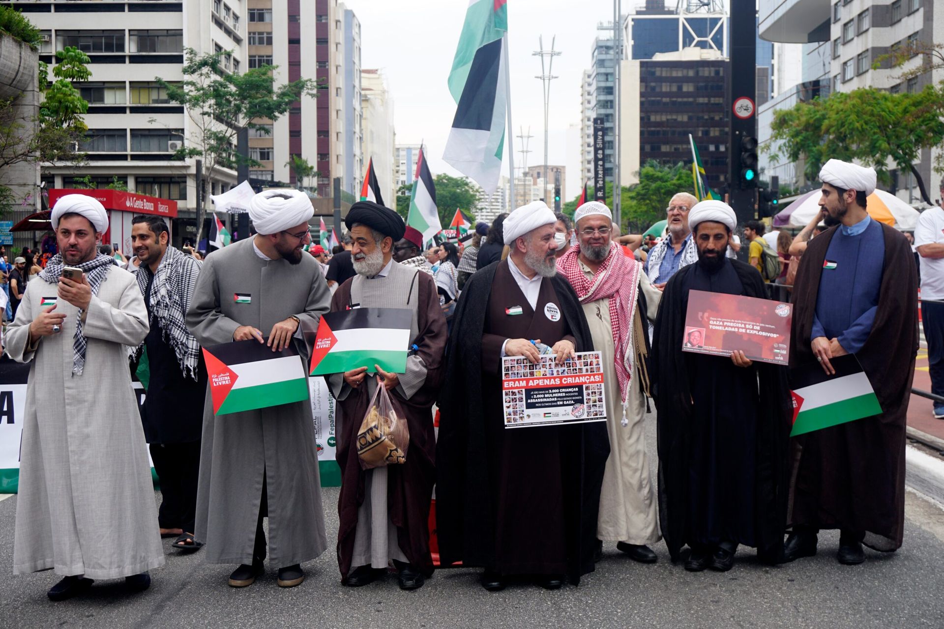 Protesters demonstrate in Sao Paulo Brazil in support of Palestine